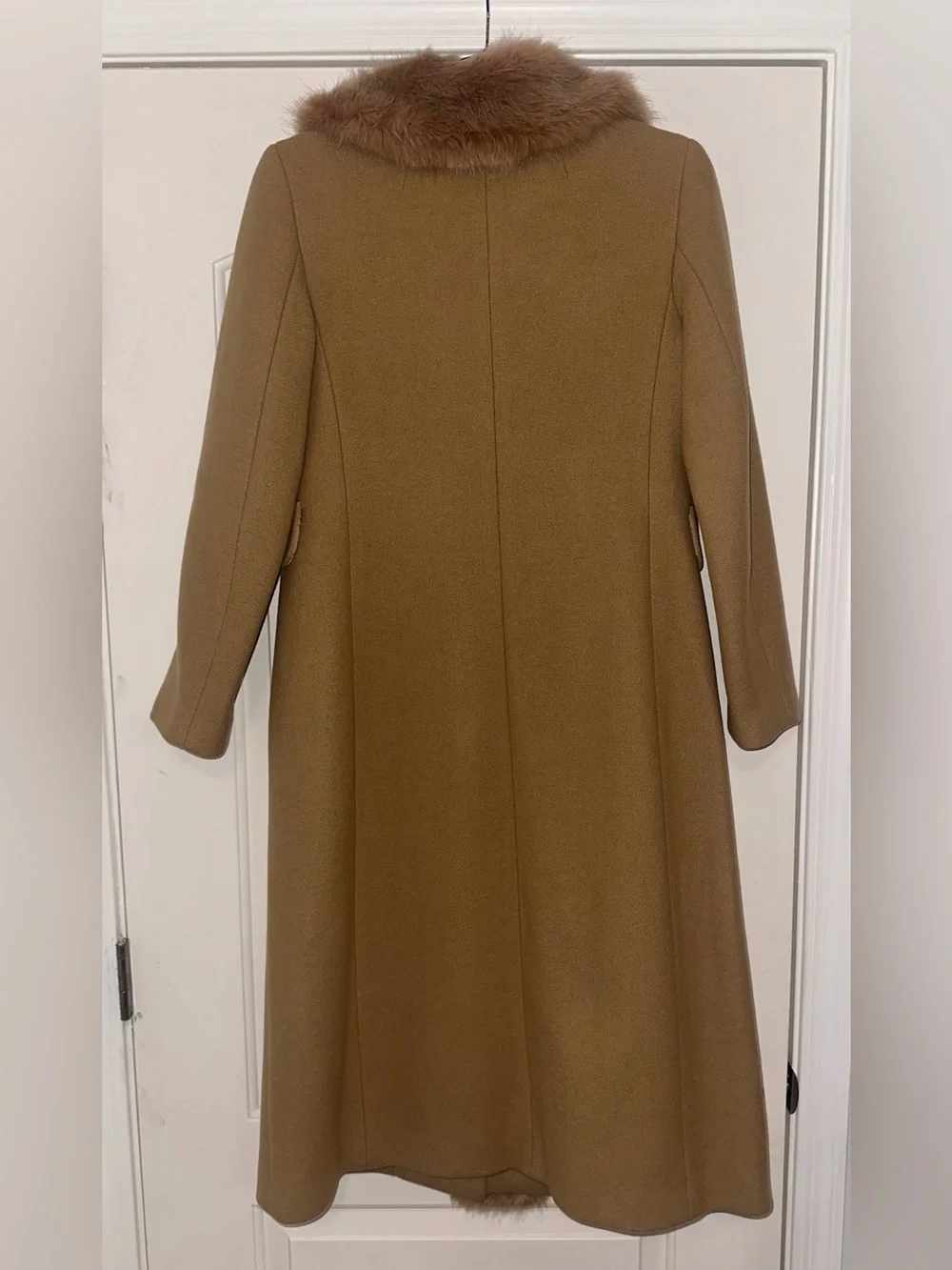 Tory Burch Celeste Coat Camel Faux Fur Collar Double Breasted Size 6
